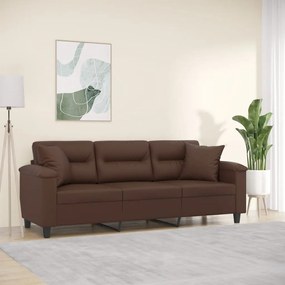 vidaXL Sofá 3 lug. c/ almofadas/almofadões 180cm couro artif. castanho