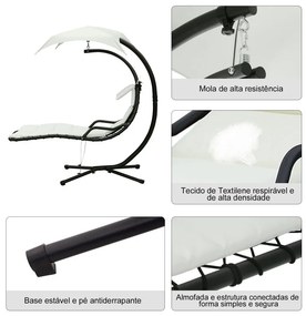 Espreguiçadeira Suspensa com Guarda Sol - Creme - Design Moderno