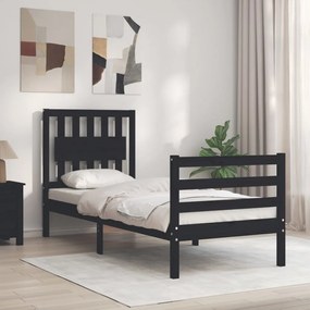 vidaXL Estrutura cama de solteiro c/ cabeceira madeira maciça preto