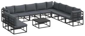 vidaXL Conjunto de Sofá de Jardim com almofada 11 pcs Preto Alumínio
