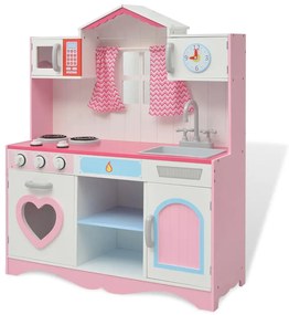 Cozinha de brincar, madeira, 82x30x100cm, rosa e branco