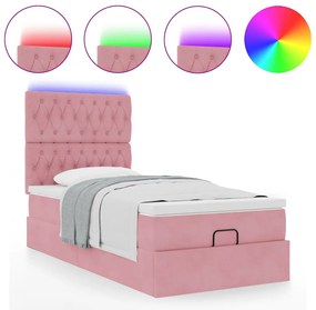 Estrutura de cama otomana com colchões rosa 90x200cm veludo