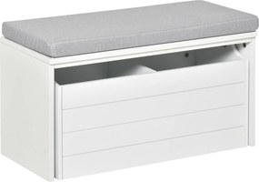HOMCOM Banco de Arrumação com Almofada Cinzenta Gaveta Dupla para Sapatos Mdf Branco | Aosom Portugal