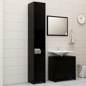 3 pcs conj. móveis casa de banho contraplacado preto brilhante