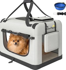 Transportadora Macia para Cães de Pequeno Porte Dobrável com Tigela em Tecido Oxford Cinza Claro