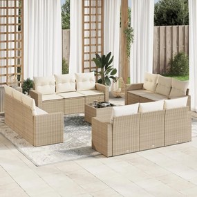 vidaXL 13 pcs conjunto de sofás p/ jardim com almofadões vime PE bege