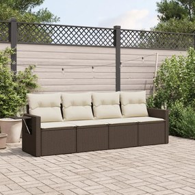 vidaXL 4 pcs conjunto sofás de jardim c/ almofadões vime PE castanho