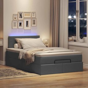 Cama otomana com colchão&amp;LEDs 120x190 cm tecido cinzento escuro