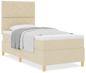 Cama Box Spring com Colchão Creme 100x200 cm Tecido