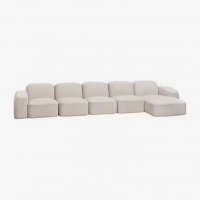 Sofá Modular Com Chaise Longue Direita Bastian De 5 Peças Chenille Grossa Branca - Sklum