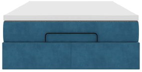 Estrutura cama otomana colchão 120x200cm veludo azul escuro