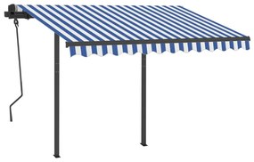 Toldo retrátil manual com postes 3x2,5 m azul e branco