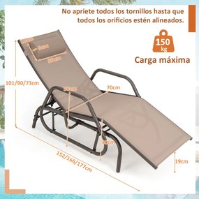 Espreguiçadeira de jardim com baloiço, braços e travesseiro cadeira de balanço encosto ajustável estrutura de metal para piscina de praia 177 x 70 x 1