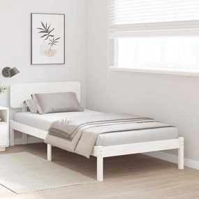 Estrado de Cama com Cabeceira Branca 100x200 cm, Madeira de Pinho