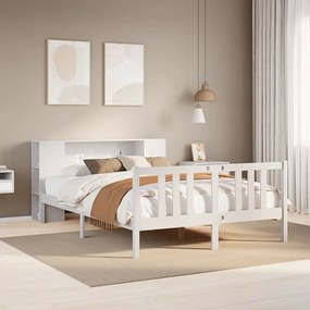 Cama com estante sem colchão 140x200 cm pinho maciço branco