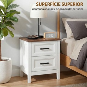 Mesa de Cabeceira Mesa de Cabeceira com 2 Gavetas Estilo Rústico 45x30x50 cm Branco