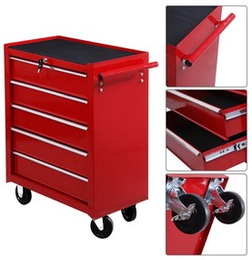 ® Carro de Ferramentas Vermelho Aço 67.5x33x77 cm