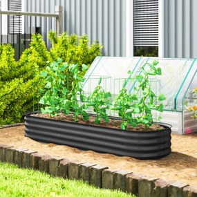 Floreira elevada de jardim em aço, modular, para legumes, plantas e flores, 195 x 62 x 30 cm, cinzento