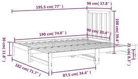 Estrutura sofá-cama de puxar 2x(90x190) cm pinho maciço