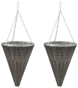 46956 vidaXL Cestos de flores suspensos 2 pcs vime PE cinzento
