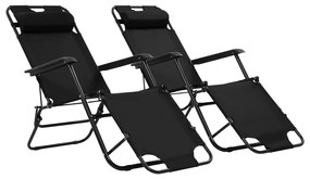 vidaXL Espreguiçadeiras dobráveis com apoios de pé 2 pcs aço preto