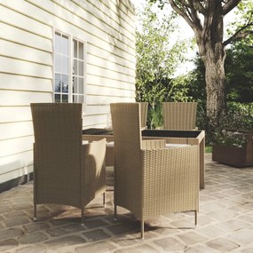 vidaXL 5 pcs conjunto jantar p/ exterior c/ almofadões vime PE bege