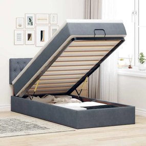 Estrutura cama otomana colchão 80x200 cm veludo cinzento escuro