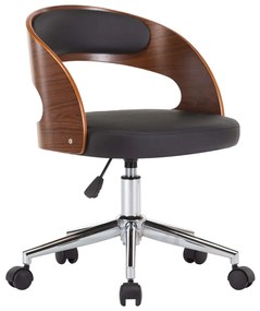 Cadeira escritório giratória madeira curvada/couro artif. preto