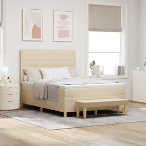 vidaXL Cama Box Spring com Colchão &amp; Banco Creme 140x190 cm Tecido
