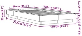 Estrutura de cama 90x200 cm derivados de madeira cinza sonoma