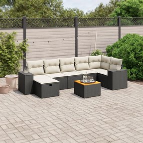 8 pcs conjunto sofás de jardim com almofadões vime PE preto