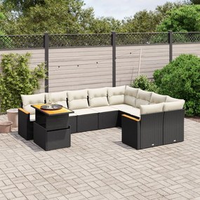 vidaXL 10 pcs conjunto sofás de jardim c/ almofadões vime PE preto