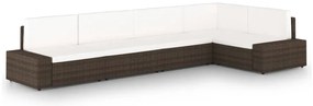 vidaXL 5 pcs conjunto lounge p/ jardim c/ almofadões vime PE castanho
