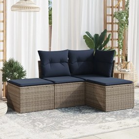 vidaXL 4 pcs conjunto sofás p/ jardim c/ almofadões vime PE cinzento