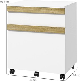 Bloco Gavetas de secretária com rodas, 2 gavetas deslizantes e organizador de pastas, 48 x 40 x 59,5 cm, branca