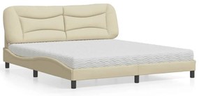 vidaXL Cama com colchão 180x200 cm tecido cor creme