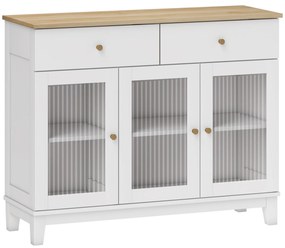 HOMCOM Aparador Branco 3 Portas de Vidro Aparador Sala de Estar Moderno com 2 Gavetas e Prateleiras Ajustáveis 100x35x80,3 cm | Aosom Portugal