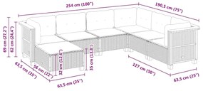 7 pcs conjunto de sofás p/ jardim com almofadões vime PE bege