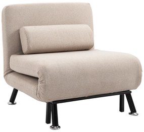 HOMCOM Sofá Cama Individual Dobrável Estofado em Linho com Encosto Ajustável em 5 Níveis e Almofada Acolchoada 75x70x75 cm Bege
