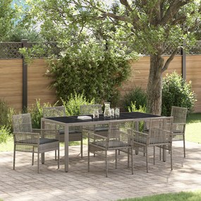 vidaXL Conjunto de Jantar de 7 Peças com Almofadas Cinza Poli Rattan