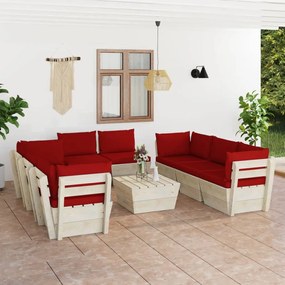 9 pcs conjunto lounge de paletes + almofadões madeira de abeto