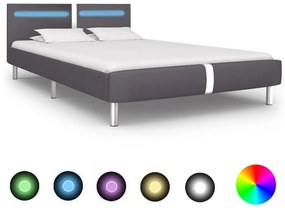 vidaXL Estrutura de cama c/ LEDs 120x200 cm couro artificial cinzento