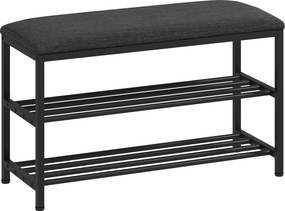 HOMCOM Banco para sapatos com assento, banco com espaço de arrumação, estante para sapatos com 2 compartimentos abertos, banco 81 x 31 x 50 cm Preto | Aosom Portugal