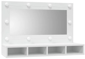 Armário espelhado com luzes LED 90x31,5x62 cm branco
