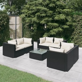 vidaXL 7 pcs conjunto lounge de jardim c/ almofadões vime PE preto