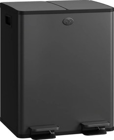 Caixote Lixo de Cozinha em Aço Inoxidável com 2 Compartimentos 2x20L Pedal, Tampas de Fecho Suave e Balde Removível Preto