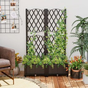 Floreira dupla com treliça de plástico para exterior com orifícios de drenagem Floreira para exterior para pátio de jardim Castanho