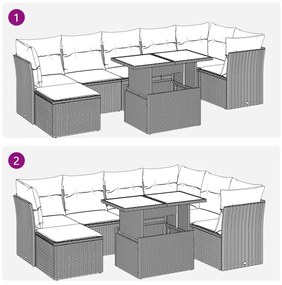 8 pcs conjunto sofás de jardim com almofadões vime PE preto