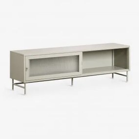Móvel Tv 180x40 Cm Em Aço E Vidro Paoline Verde Cáqui - Sklum