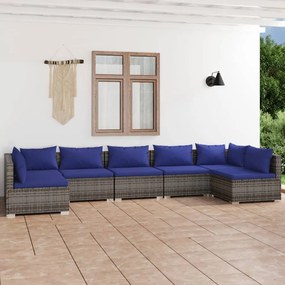 vidaXL 7 pcs conjunto lounge de jardim c/ almofadões vime PE cinza
